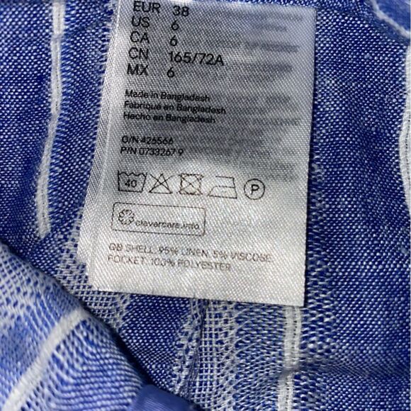 Womens Linen Blend Striped High Rise Tie Waist Casual Shorts Blue White Size 6 - Picture 5 of 7